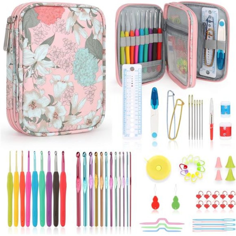 Crochet Hooks Set with Crochet Case, 73-Piece Crochet Hooks Kit Knitting